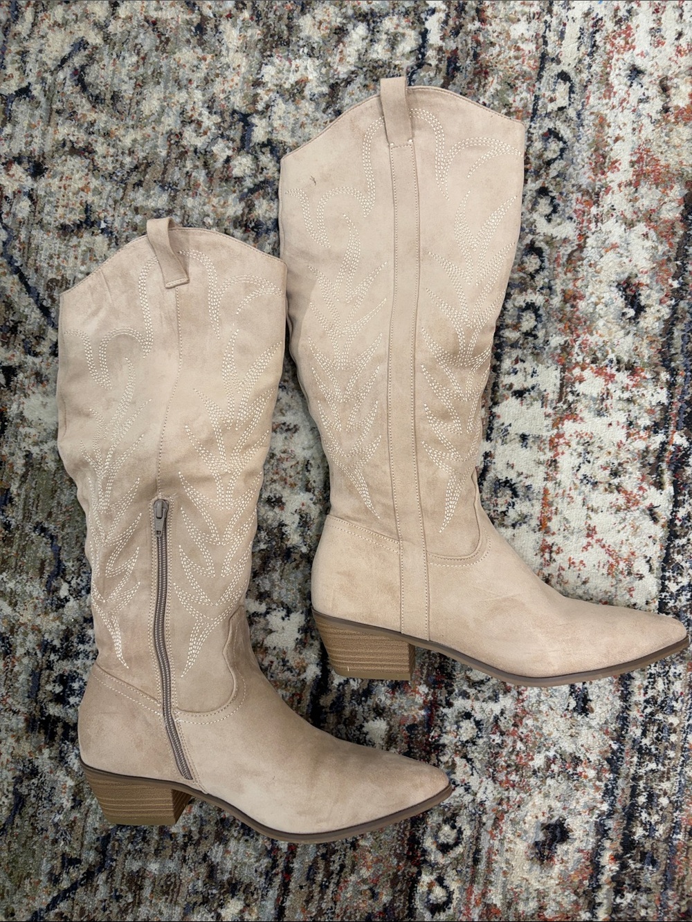 Target Beige Suede Western Knee-High Boots
